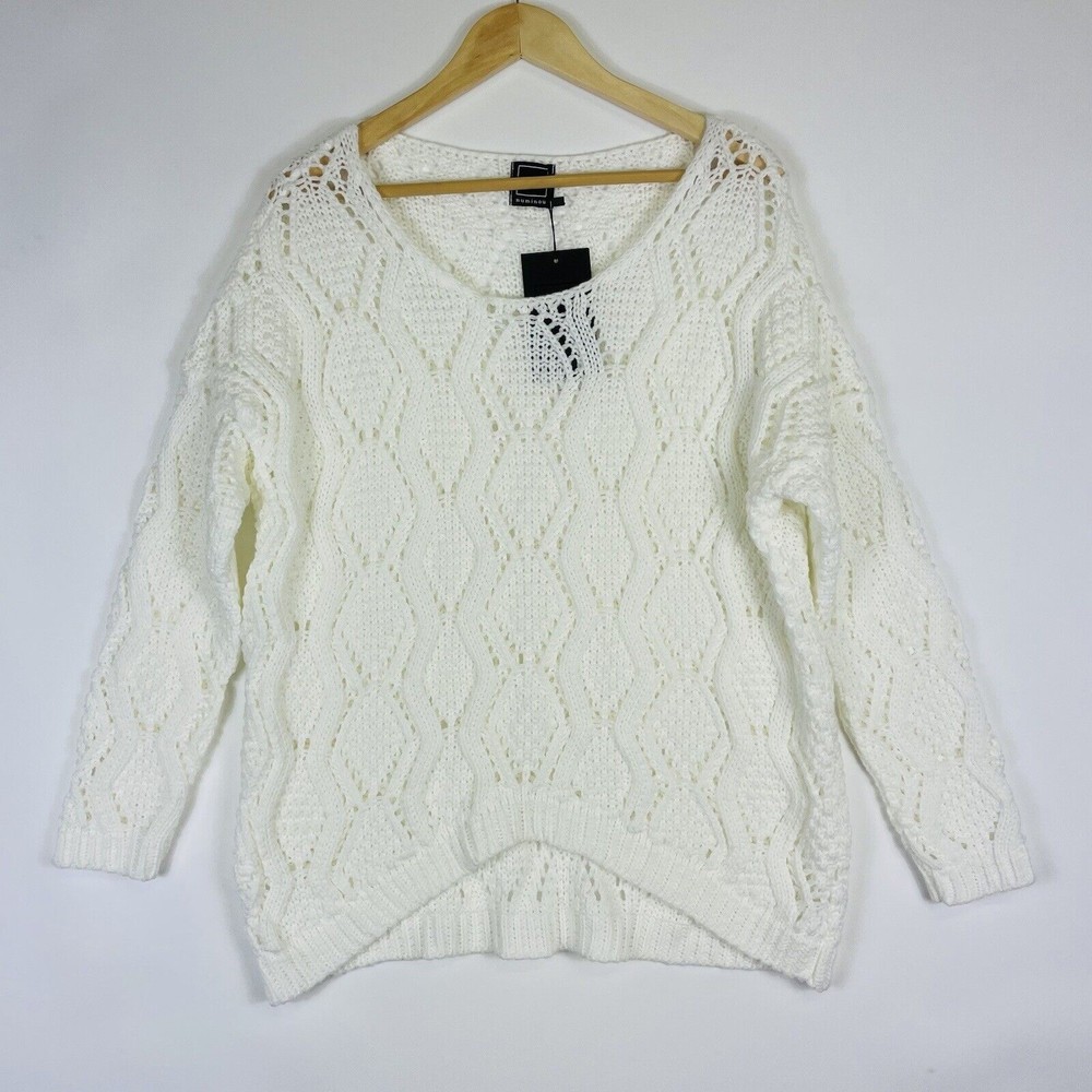 Numinou Ivory Open Knit Pullover Casual Fit Acrylic Sweater Womens Sz XL New NWT